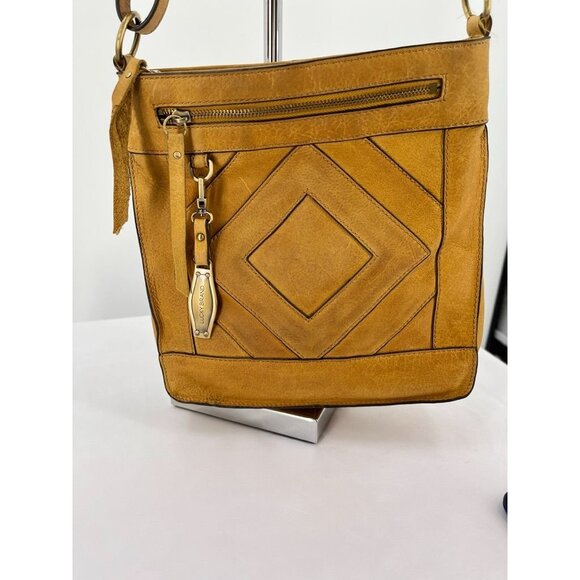 Lucky Brand Baldwin Crossbody Crossbody Bag Shoulder Bag Distressed Boho Mustard - Picture 2 of 16
